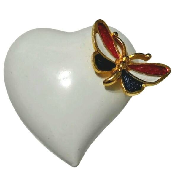 Lisa Heart Jewelry - 1970s Lisa Heart Brooch Removable Butterfly Lapel Pin Metal Alloy Enamel Vintage